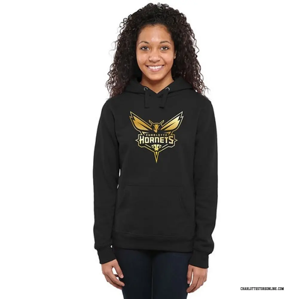 Charlotte Hornets Women's Gold Collection Ladies Pullover Hoodie - Black