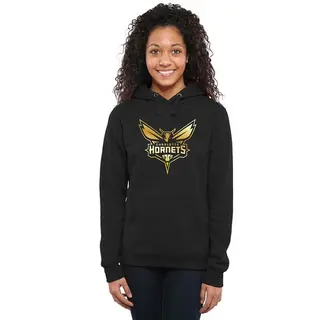 Charlotte Hornets Women's Gold Collection Ladies Pullover Hoodie - Black
