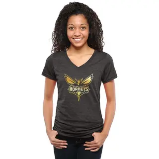 Charlotte Hornets Women's Gold Collection V-Neck Tri-Blend T-Shirt - Black